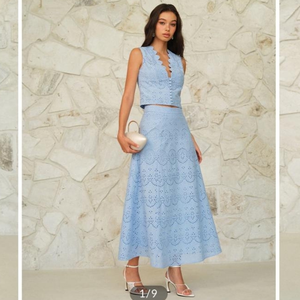 Commense SET Light Blue Eyelet Top and Maxi Skirt
